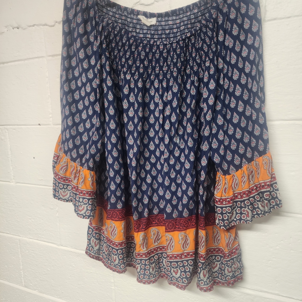 beachlunchlounge Navy and Orange Paisley Tiered Mini Skirt